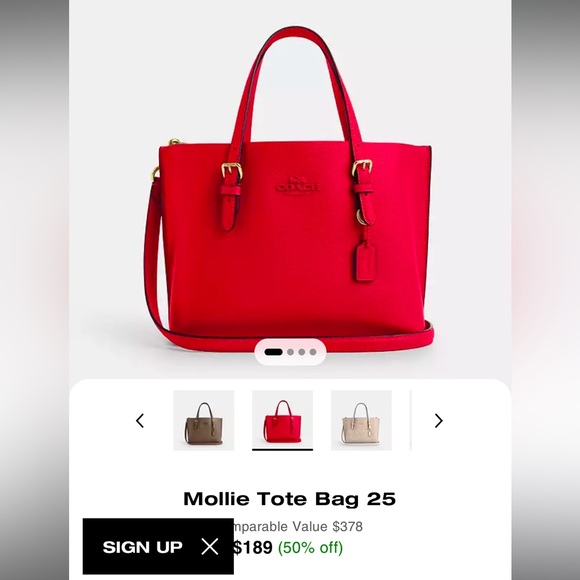 COACH Mollie Tote Bag 25 in Red Apple + Gold ( C4084 ) NWOT - Picture 5 of 17